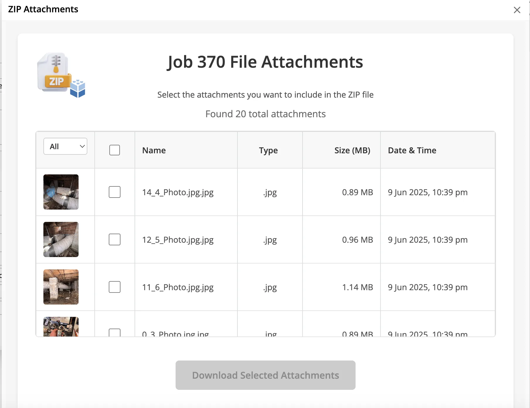 ZIP Attachments add-on user interface, screenshot 2