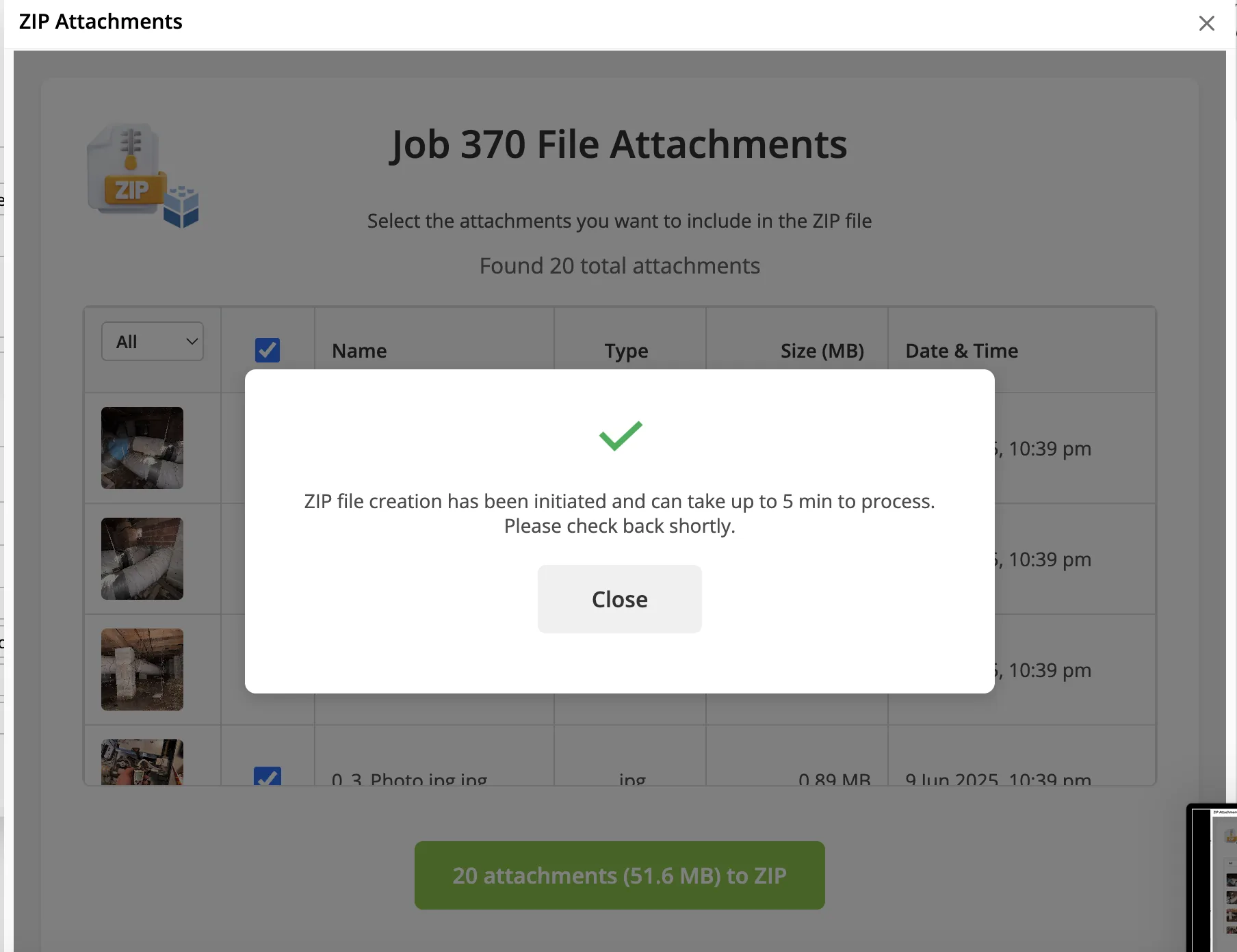 ZIP Attachments add-on user interface, screenshot 4